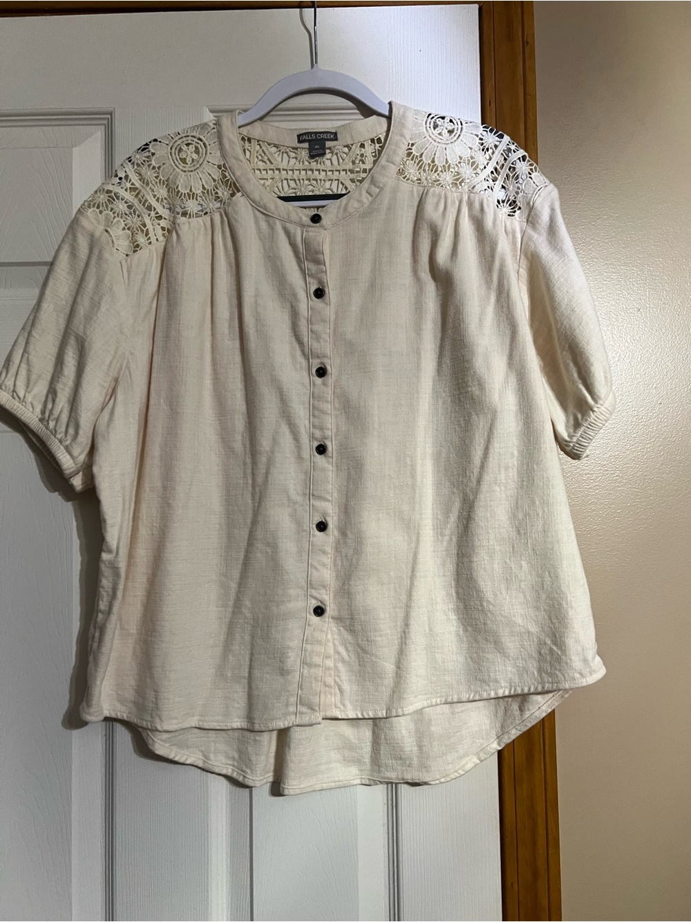 Rails Cream Button-Front Shirt with Crochet Shoulder Detail